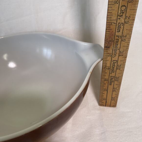 Vintage Pyrex Old Orchard Brown 4 Qt Cinderella Mixing Bowl #444 Made in USA - Picture 7 of 9